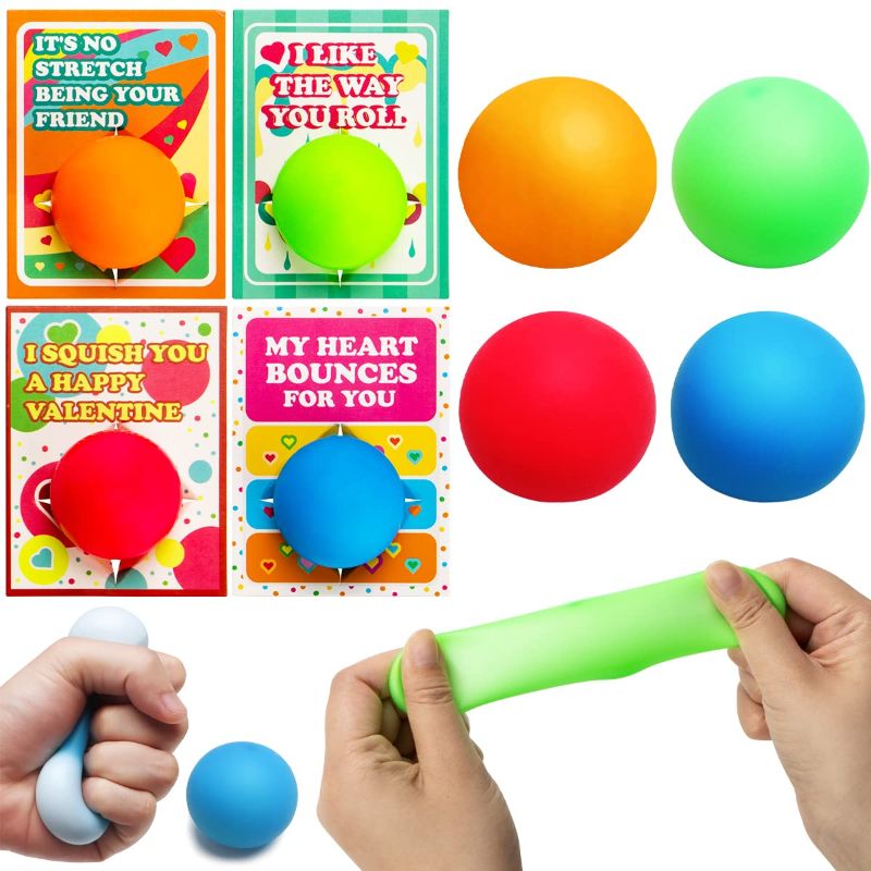 Photo 1 of JOYIN 28 Packs Gift Cards with Stress Ball Set Stretchy Squishy Balls Sensory Squeeze Toys Stress Relief Fidget Toys for Kids Classroom Exchange Prizes, Party Favor Classic