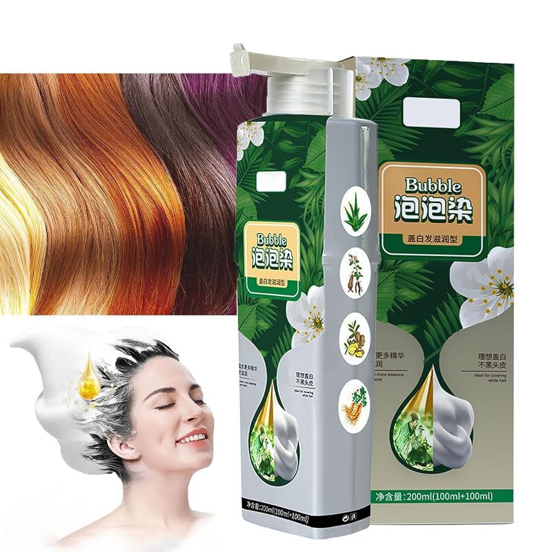 Photo 1 of  Grey Hair Color Bubble Dye - Bubble Hair Dye - Bubble Hair Dye Shampoo, Pure Plant Extract For Grey Hair Color Bubble Dye, Dyeing Foam Shampoo (Wine red) 