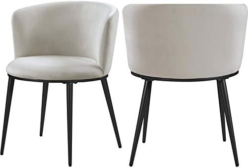 Photo 1 of Meridian Furniture Skylar Collection Modern | Contemporary Upholstered Dining Chair with Rounded Back and Sturdy Iron Legs, Set of 2, 23.5" W x 23.5" D x 30" H, Cream Velvet, Matte Black