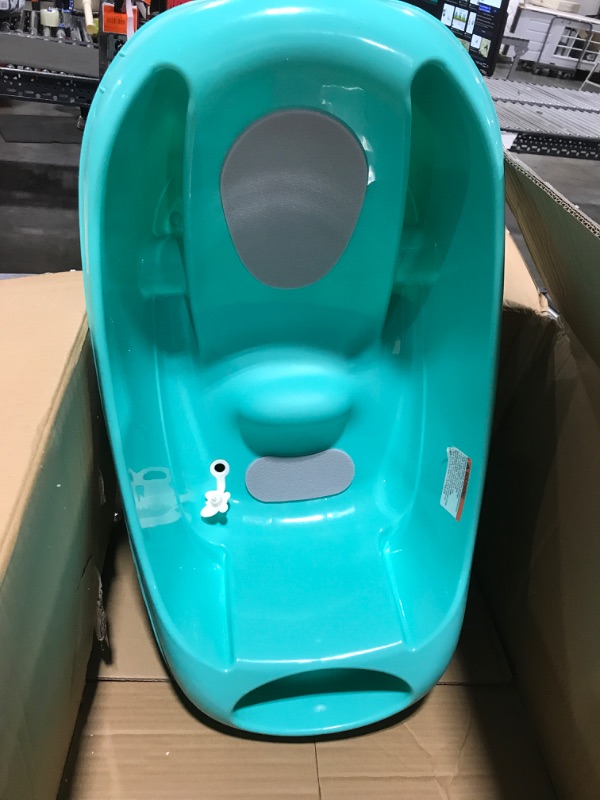 Photo 2 of Summer Splish 'n Splash Newborn to Toddler Tub (Aqua) - 3-Stage Tub for Newborns, Infants, and Toddlers - Includes Fabric Newborn Sling, Cushioned Support, Parent Assist Tray, and a Drain Plug Teal