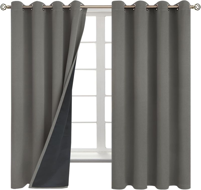 Photo 1 of BGment Thermal Insulated 100% Blackout Curtains for Bedroom with Black Liner, Double Layer Full Room Darkening Noise Reducing Grommet Curtain (52 x 63 Inch, Grey, 2 Panels)
