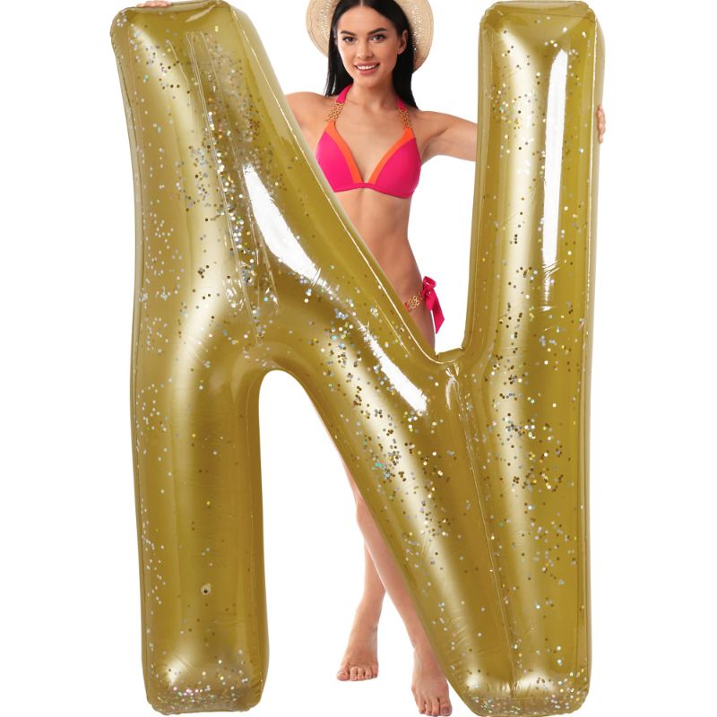 Photo 1 of Spell Party XL Pool Party Decorations Inflatable Float Single Letter by Large 60Gold Alphabet Letter (N) Balloon Indoor Outdoor Decor - Backdrop Banner