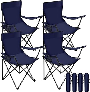 Photo 1 of 4 Pack Folding Camping Chairs with Carrying Bag Portable Lawn Chairs Lightweight Beach Chairs Outdoor Black Collapsible Chair with Mesh Cup Holder for Travel Outside Camp Beach Fishing Sports