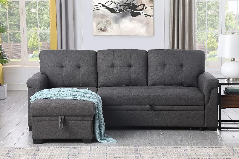Photo 1 of Lilola Home Lucca 84" W Dark Gray Linen Reversible Sleeper Sectional Sofa with Storage Chaise ( this picture is a reference  to the sofa not ACTUAL SOFA)
