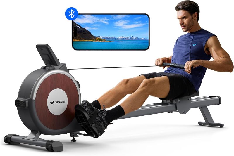 Photo 1 of Rowing Machine, MERACH Bluetooth Magnetic Rower Machine with Dual Slide Rail, 16 Levels of Quiet Resistance, Max 350lb Weight Capacity, App Compatible, Rowing Machines for Home Use