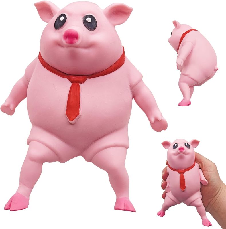 Photo 1 of AWANGLUO Novelty Cute Squishy Toy Pink Pig Gifts for Kids Adults, Decompress and Stress Stretch Animal Anxiety Relief Autism Disorders, Funny Pig Man Sensory Stress Toy for Girl Boy 