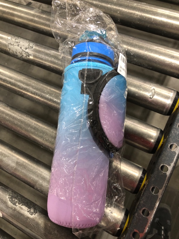 Photo 1 of  32oz Time Marker Water Bottle with Insulating Sleeve and Storage Pouch (Pink/Blue) 