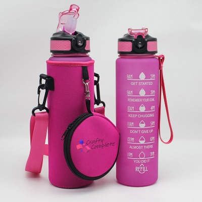 Photo 1 of  32oz Time Marker Water Bottle with Insulating Sleeve and Storage Pouch (Hot Pink) 