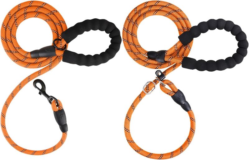 Photo 1 of  6 ft Slip Lead and Rope Basic Dog Leash Set | Reflective Strong Rope | Soft Padded Handle | 1/2 Inch Thick for Medium Large Dogs | Orange 