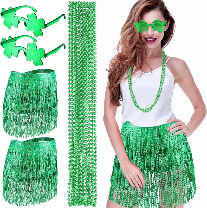 Photo 1 of 10 Pcs St. Patrick's Day Costume Accessories Set for Women St. Patricks Women's Outfit Saint Patty Shamrock Glasses Skirts Green Bead Necklaces for St Patrick's Day Irish Party Favor Supply
