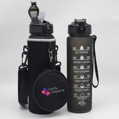 Photo 1 of  32oz Time Marker Water Bottle with Insulating Sleeve and Storage Pouch (Black) 