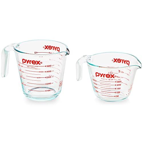 Photo 1 of Pyrex 2 Piece Glass Measuring Cup Set, Includes 1-Cup, and 2-Cup Tempered Glass Liquid Measuring Cups, Dishwasher, Freezer, Microwave, and Preheated Oven Safe, Essential Kitchen Tools