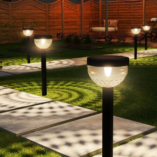 Photo 1 of Sunco Lighting 6 Pack Round Solar Pathway Lights Outdoor, Super Bright 120 LM, 2CCT 2700K Soft White & 4000K Cool White, Dimmable Path Lights 