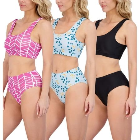 Photo 1 of Real Essentials 3 Pack: Womens 2-Piece Bikini Modest Teen Adult Athletic Beach Swimsuit Tankini, SIZE 3X