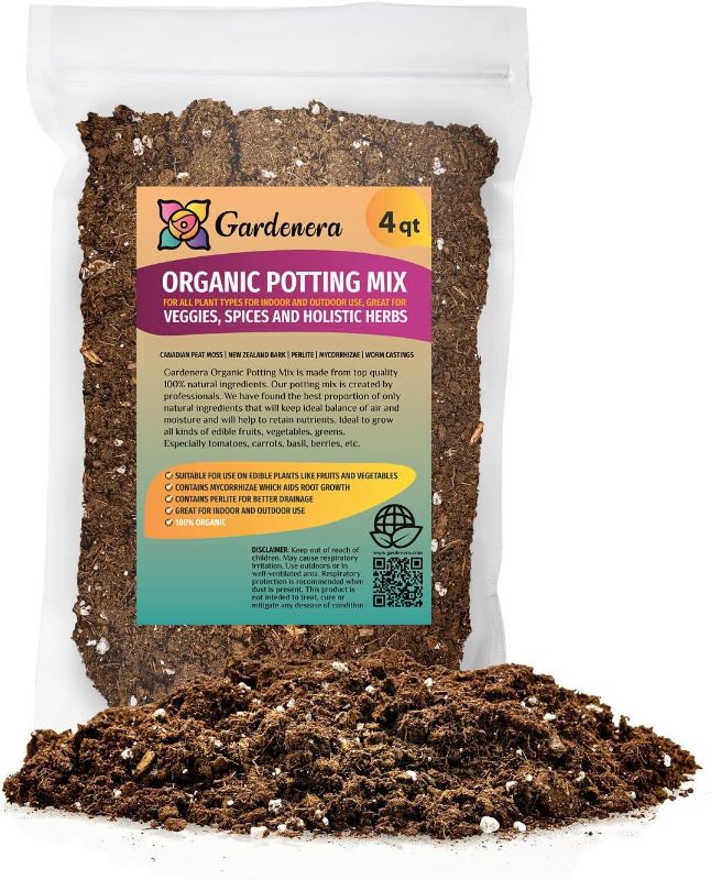 Photo 1 of  Organic Potting Mix for All Plant Types for Indoor and Outdoor Use, Great for Veggies, Spices, and Holistic Herbs - (4 Quart Bag) 