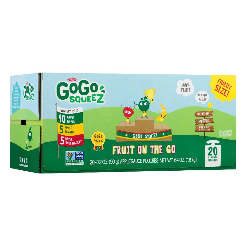 Photo 1 of  GoGo SqueeZ Fruit on the Go Apple Apple Apple Banana and Apple Strawberry Snack Pouches 3.2 Oz 20 Pack, BEST BY JAN 2025