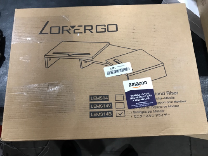 Photo 1 of LORYERGO Dual Monitor Stand - [Upgraded] Monitor Stand w/ 2 Slots for Phone & Tablet, Dual Monitor Riser, Length and Angle Adjustable, Computer Stand for Monitor, Laptop, Tablet (Black)