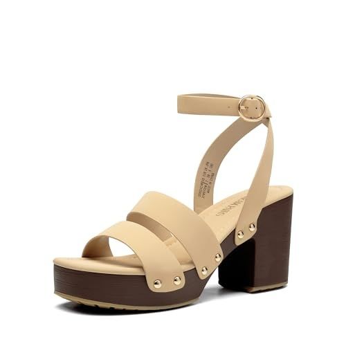 Photo 1 of DREAM PAIRS Women's Chunky Platform Ankle Multi Strappy Heels Round Open Toe Summer Sandals,Size 7.5,NUDE-
