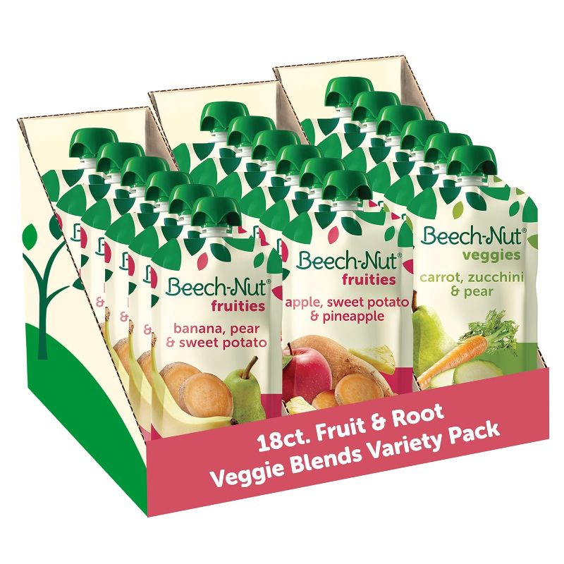 Photo 1 of Beech-Nut Baby Food Variety Pack, Fruit & Root Veggie Blends Baby Food Pouches, Fruit & Veggie Purees, 3.5oz (18 Pack)
