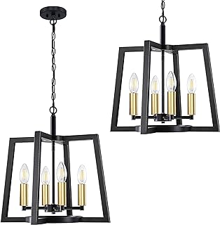 Photo 1 of 2 Pack 4 Light 15.5'' Rustic Metal Black Lantern Cage Farmhouse Kitchen Island Pendant Light Fixture,Modern Industrial Gold Finish for Dining Room Bedroom Foyer Entry Porch Over Sink(E12 Base)