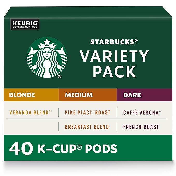 Photo 1 of Starbucks K-Cup Coffee Pods—Starbucks Blonde, Medium & Dark Roast Coffee—Variety Pack for Keurig Brewers—100% Arabica—1 box (40 pods total)
