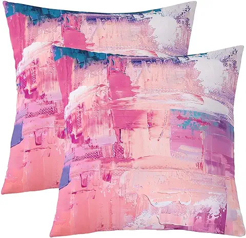Photo 1 of Pink Blue Throw Pillow Covers for Kids Boys Girls,Colorful Oil Painting Pillow Covers 18x18 set of 2,Grunge Ombre Cushion Cases,Abstract Art Artwork Decorative Accent Pillow Cases Outdoor Decor