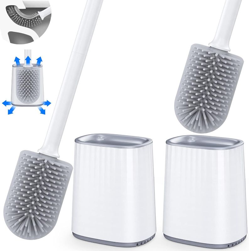Photo 1 of 2 Pack Silicone Toilet Brush, Toilet Bowl Brush and Holder Set with Ventilated Holder, Bathroom Cleaning Supplies Toilet Cleaner Brush Set for Deep Cleaning