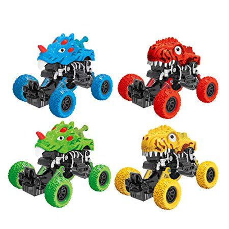 Photo 1 of ToyVelt Dinosaur Pull Back Cars Toys - 4-Pack Colorful Dinosaur Car Toy Mini Pullback Vehicles with Big Tires - Great Present for Kids Toddlers Boys and Girls Ages 2, 3, 4 -12 Year Old