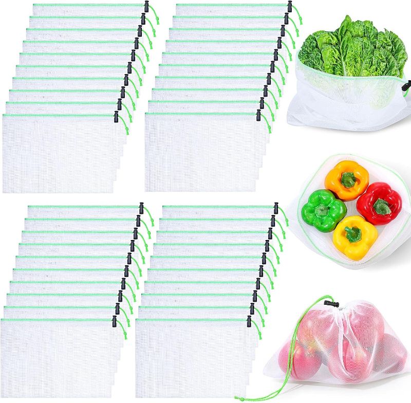 Photo 1 of Kacctyen 100 Pack Small Reusable Produce Bags Mesh Zipper Pouch Toy Organizers and Storage Washable Reusable Production Bags, Useful for Storage Fruits, Vegetables, Toys (12 x 17 Inch)