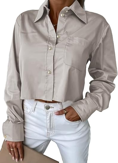 Photo 1 of Astylish Womens Dressy Blouse Top Long Sleeve Crop Top Button Down Shirts size Large 