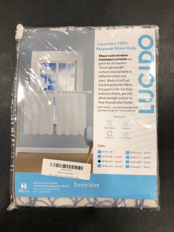 Photo 1 of HLC.ME Audrey Embroidered Sheer Voile Window Curtain Short Rod Pocket Tiers for Kitchen, Bedroom, Small Windows and Bathroom (30 x 36 inch Long, Dusty Blue)