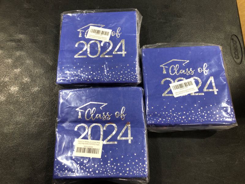 Photo 2 of 300pcs Class of 2024 Graduation Napkins, Disposable Congrats Grad Paper Cocktail Napkins Square Foil Dot Hand Towels for 2024 High School University College Graduation Party Decorations(Blue Silver? Blue Sliver 300 pcs