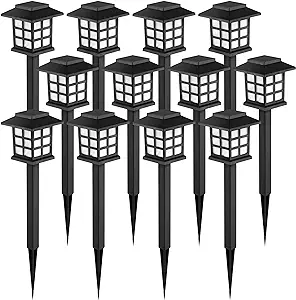 Photo 1 of GIGALUMI Solar Outdoor Lights,12 Pack LED Solar Lights Outdoor Waterproof, Solar Walkway Lights Maintain 10 Hours of Lighting for Your Garden, Landscape, Path, Yard, Patio, Driveway