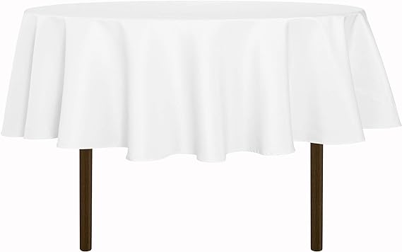 Photo 1 of sancua Round Tablecloth - 60 Inch - Water Resistant Spill Proof Washable Polyester Table Cloth Decorative Fabric Table Cover for Dining Table, Buffet Parties and Camping, White