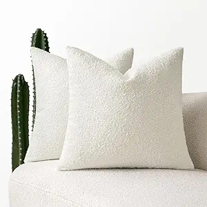 Photo 1 of MIULEE Set of 2 White Throw Pillow Covers 20x20 Inch Decorative Couch Pillow Covers Textured Boucle Accent Solid Pillow Cases Soft for Cushion Chair Sofa Bedroom Livingroom Home Decor
