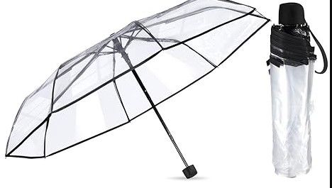 Photo 1 of Sanwuta Transparent Folding Umbrella Full Automatic Clear Foldable Umbrella 8 Ribs Tri-Fold Auto Open Close Umbrellas for Rain Travel Wedding
