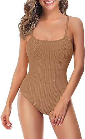 Photo 1 of Angerella Women's One Piece Swimsuits Tummy Control High Waisted Ribbed Bathing Suit 1 Piece Monokini Swimsuit Small 