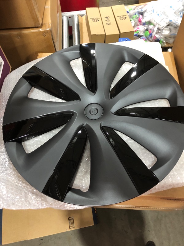 Photo 2 of Hubcaps Compatible with 2020 2021 2022 2023 Tesla Model Y 19 Inch Gemini Matte Black Wheel Cover Hub Cap