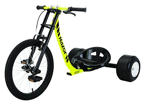 Photo 1 of Razor DXT Drift Trike - Black/Yellow Steel Frame and Moto Style Tricycle Construction 3-Wheeled Drifting Ride on Tricycle for Teens and Adults Un
