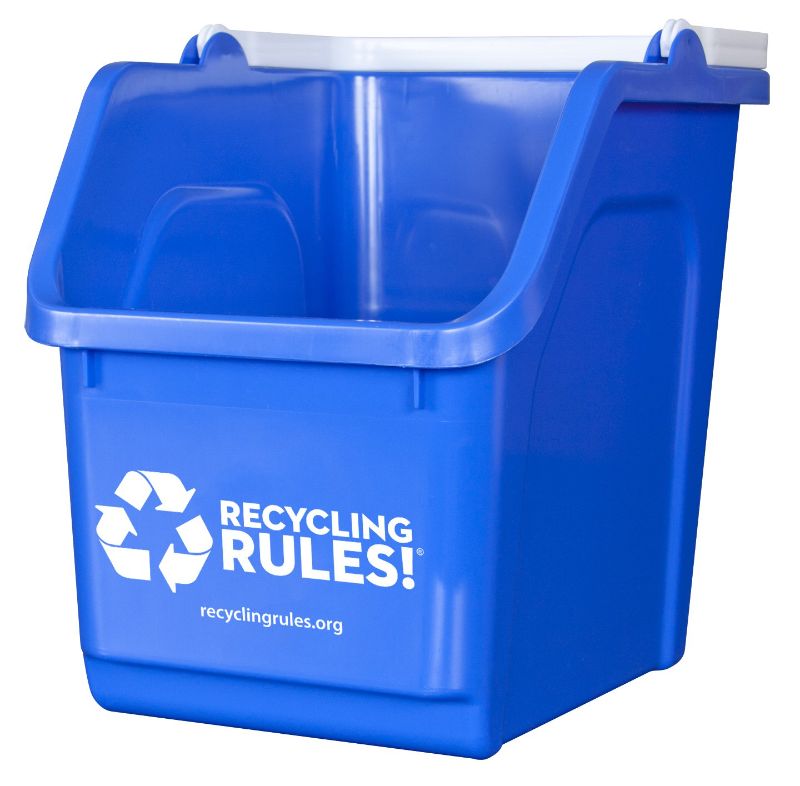 Photo 1 of 6 Gallon Stackable Recycling Bin Container in Blue, Eco-Friendly BPA-Free Handy Recycler with Handle