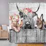 Photo 1 of LGhtyro Funny Cow Shower Curtain Bathroom Set 60Wx71H Inches Rustic Farmhouse Wooden Plank Cute Aniaml Western Cattle Bull Wildlife Bath Accessories Country Nature Art Home Decor Fabric 12 Pack Hooks