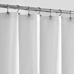 Photo 1 of Shower Curtain Liner, Waterproof Fabric Shower Liner with 3 Magnets, White