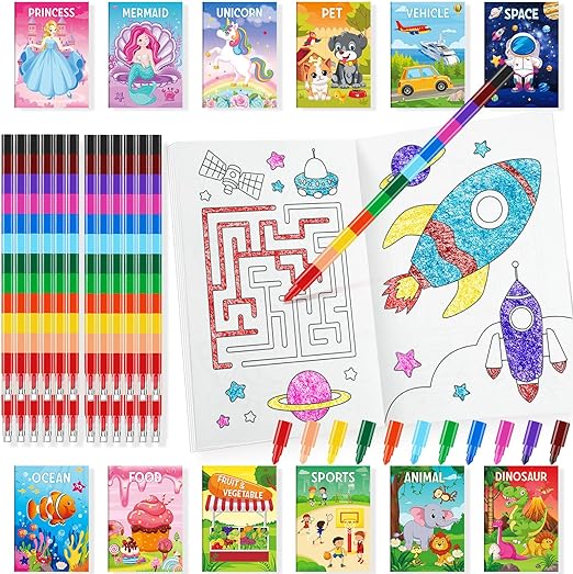 Photo 1 of Deruow 24PC and 24 Crayons Coloring Books Set - Coloring Books Bulk for Girls and Boys Mini DIY Drawing Book Set Party Favors Birthday Gifts