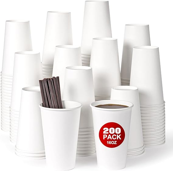 Photo 1 of Moretoes Drinking Cups, Paper Cups, 16oz, 200 Pack, Paper Coffee Cups, Disposable Coffee Cup and 200 Stirrers, Hot/Cold Beverage Drinking Cups