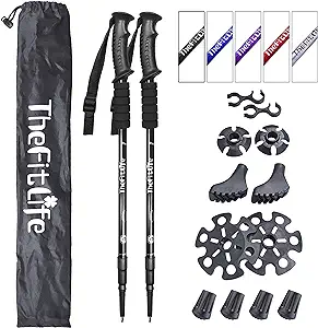 Photo 1 of TheFitLife Nordic Walking Trekking Poles - 2 Sticks with Anti-Shock and Quick Lock System, Telescopic, Collapsible, Ultralight for Hiking, Camping, Mountaining, Backpacking, Walking, Trekking