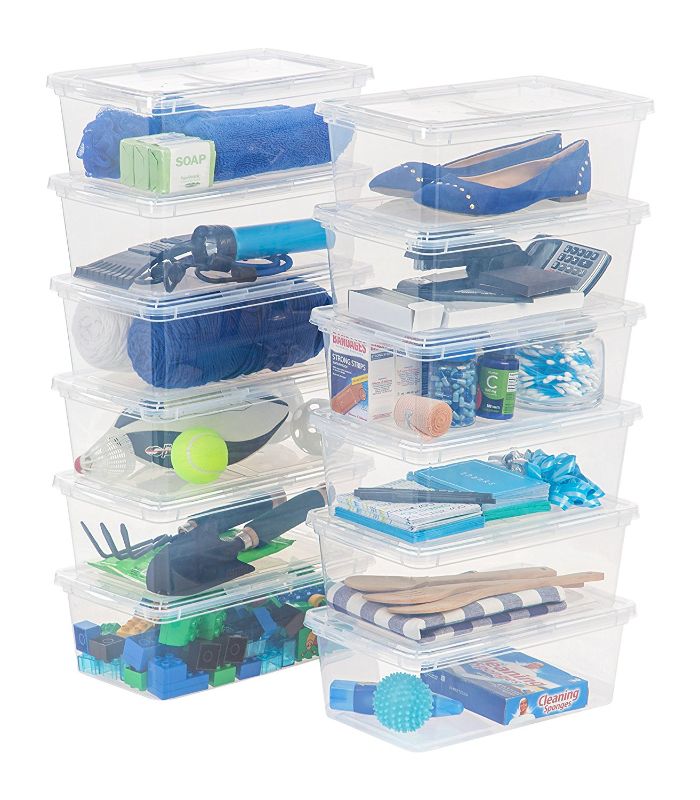Photo 1 of 12 Pack 6 Quart Plastic Storage Bin Tote Organizing Container with Latching Lid, Shoe Box, Clear
