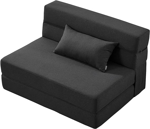 Photo 1 of Folding Sofa Bed with Pillow - Convertible Chair Floor Couch & Sleeping Mattress - Foldable Memory Foam Sleeper for Living Room/Dorm/Guest Room/Home Office/Apartment/Upstairs Loft, Dark Grey
