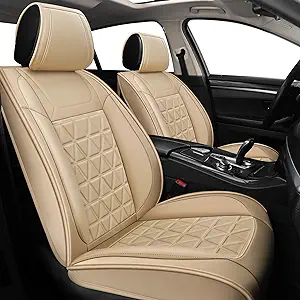 Photo 1 of Front Car Seat Covers - 2 PCs Faux Leather Non-Slip Vehicle Cushion Cover, Waterproof Car Seat Protectors Automotive Interior Accessories for Most SUV Cars Pickup Truck Beige

