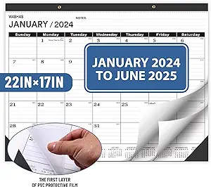 Photo 1 of Desk Calendar,2024 Desk Calendar Large 22x17 Runs From January 2024-June 2025,2024 Calendar 18 Monthlys,Large Wall Calendar 2024-2025 with Round Holes& NOTES List (Black)
