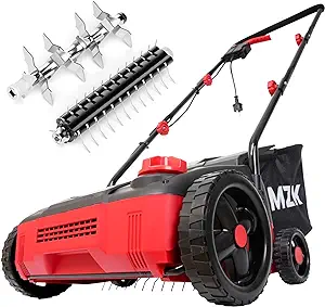 Photo 1 of MZK 13-inch 12-Amp 2-in-1 Electric Dethatcher and Scarifier w/Removeable 8-Gallon Collection Bag, 4-Position Height Adjustment, Keep Lawn Health